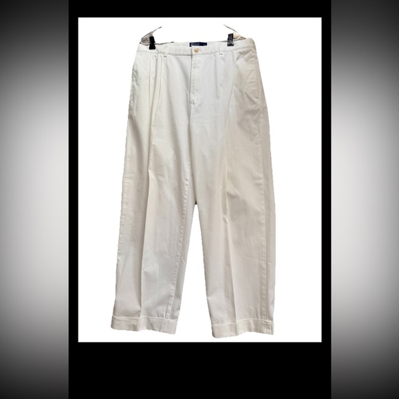 Ralph Lauren Other - RALPH LAUREN POLO Men’s Cotton Twill  Pleated Cuffed Trousers Ivory 36/30